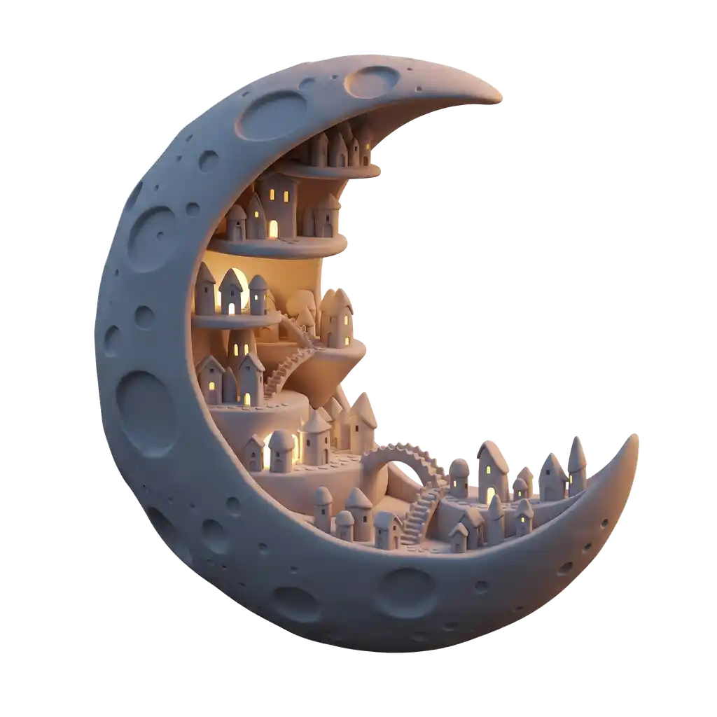 cozy city carved inside the moon