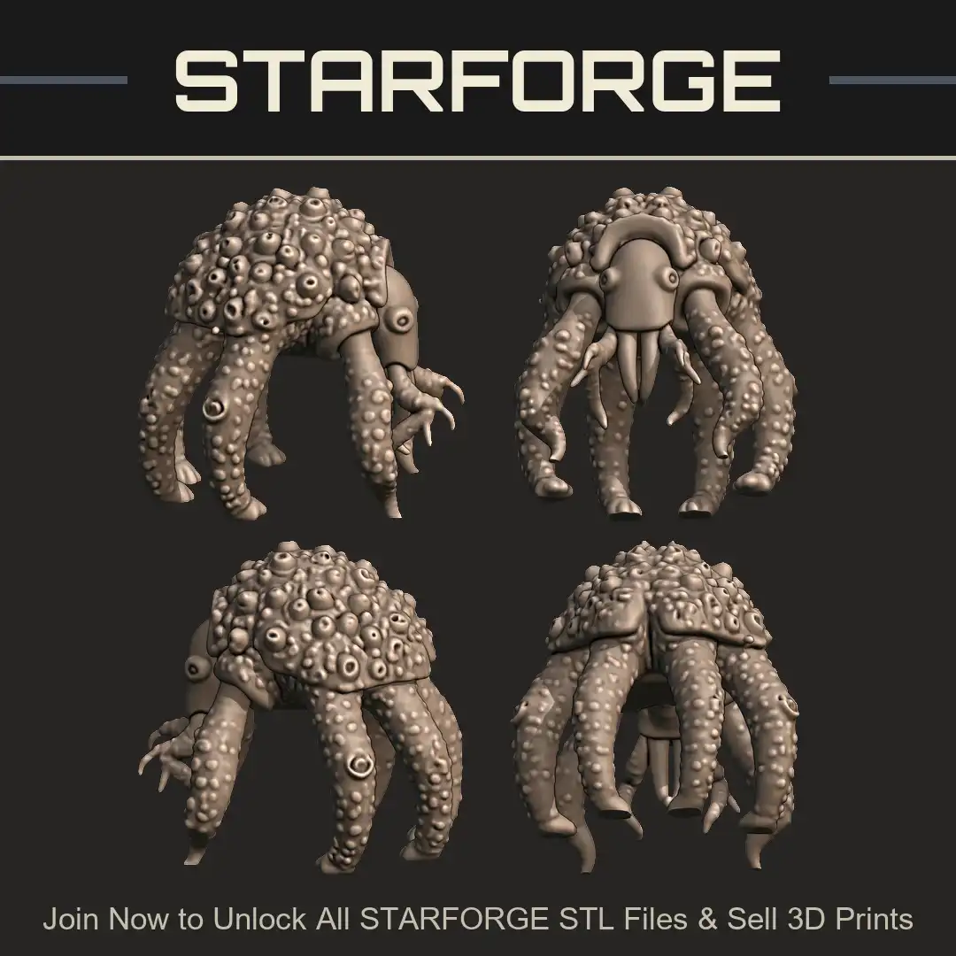 Barnacle Shell Abyssal Crab Monster Tentacle Mandible Mouth Quadruped Warty Carapace - 4 View Render