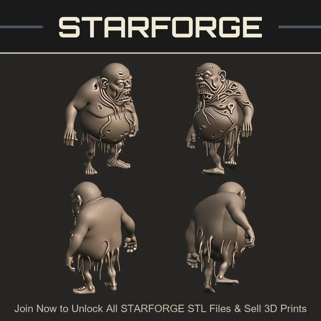 Bloated Screaming Abomination Melted Flesh Pockmarked Glutton Mutant Deformed Ogre Ghoul - 4 View Render