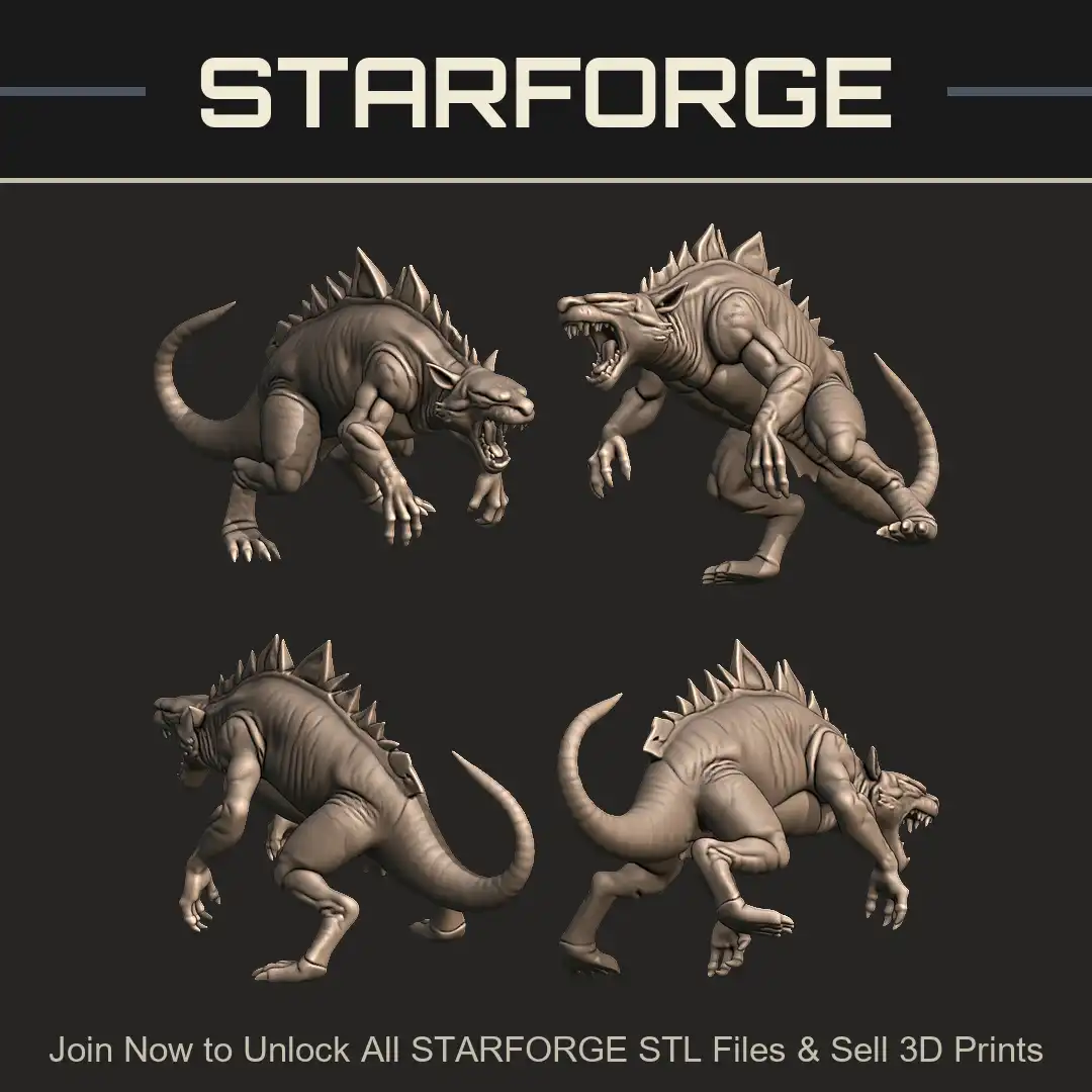 Hexapod Predator Snarling Fangs Six Legged Beast Claws Dorsal Spines Monster Hound - 4 View Render