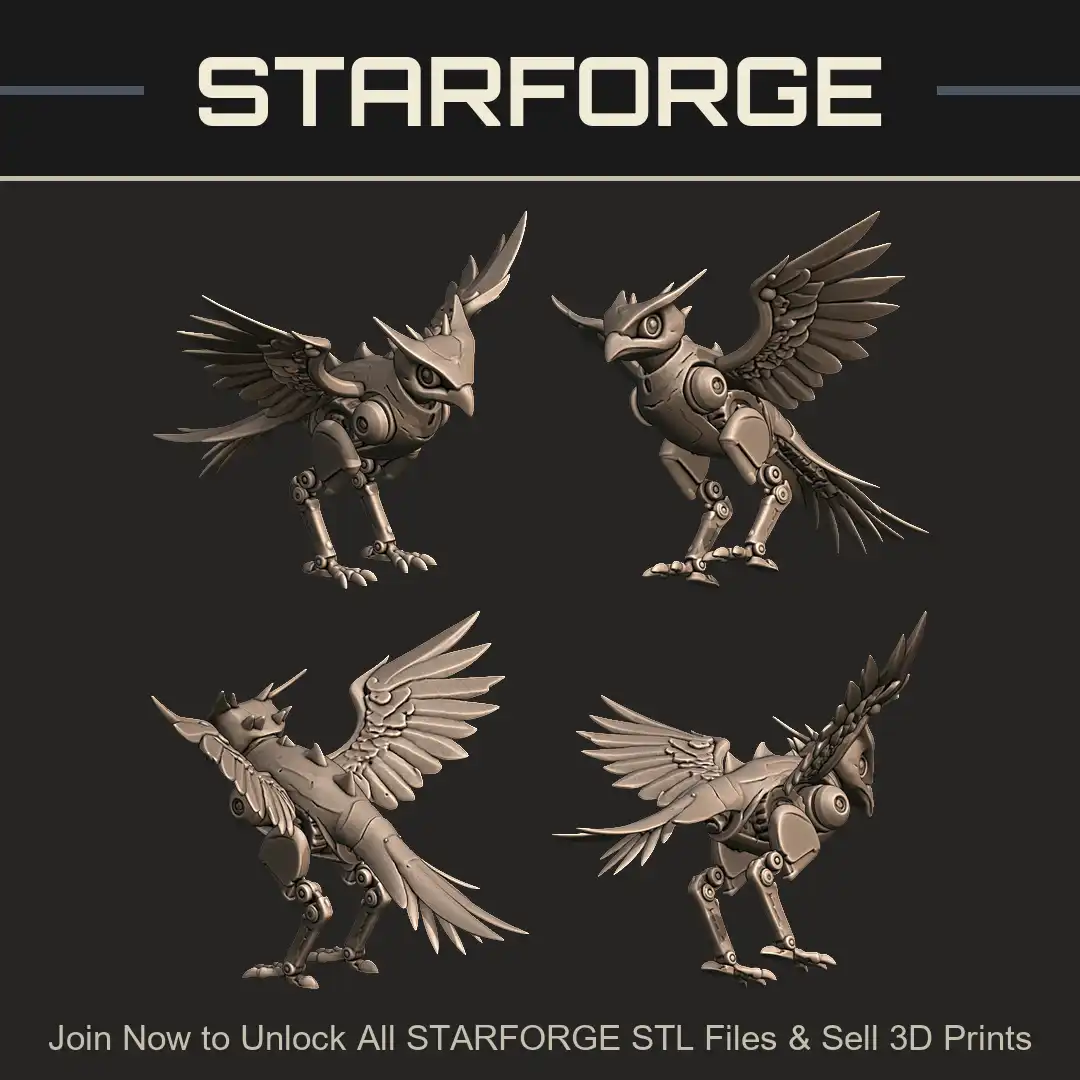 Mechanical Owl Clockwork Robot Bird Raptor Chibi Armored Spiked Blade Wings Talons - 4 View Render