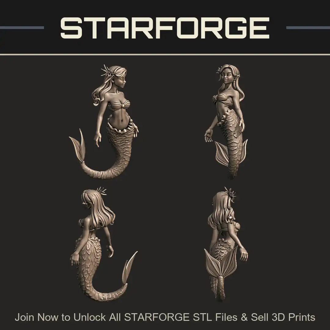 Mermaid Siren Long Hair Starfish Seashell Bra Scaled Tail Fluke Fin Swimming Nereid - 4 View Render