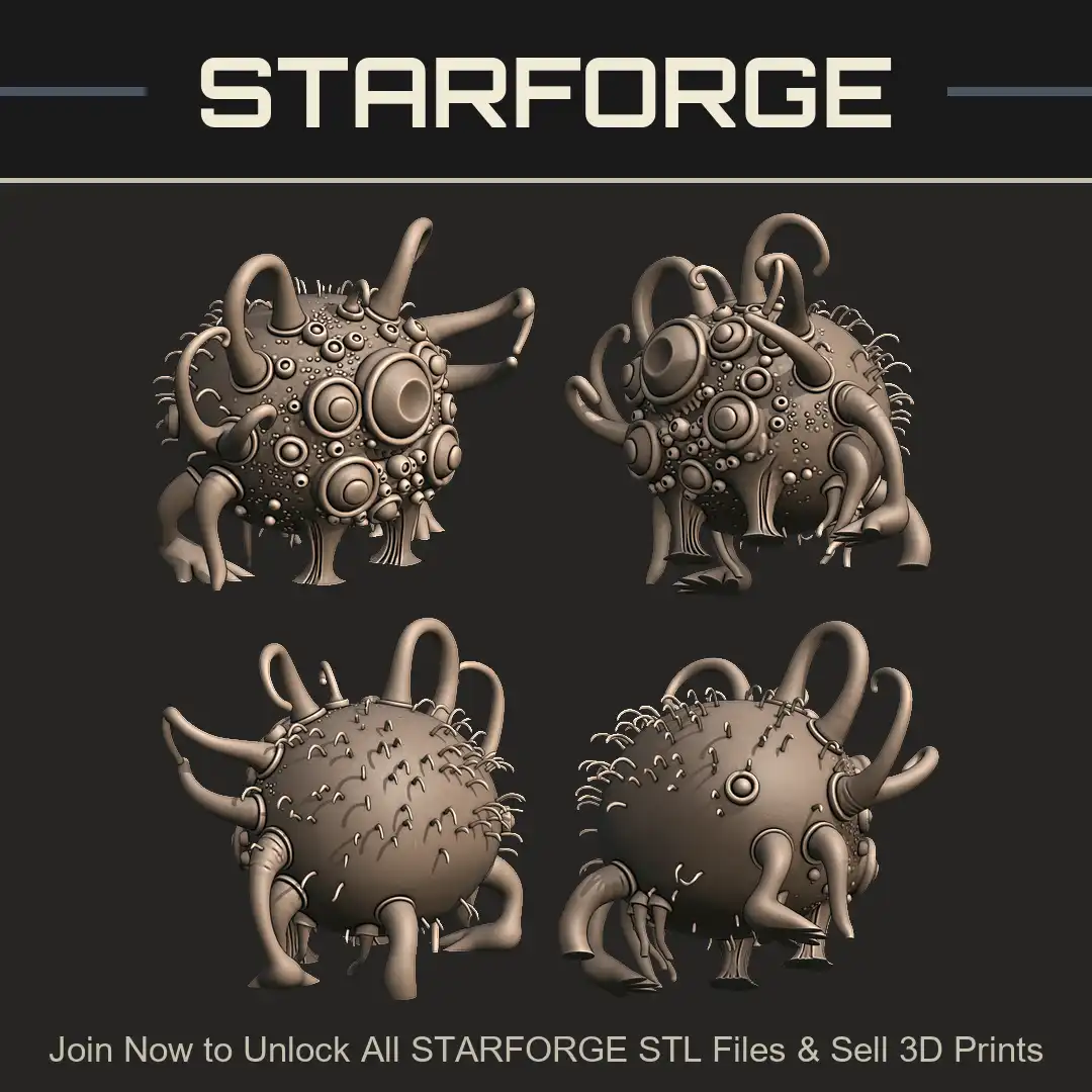 Multi Eyed Beholder Eye Tyrant Tentacled Legged Spherical Orb Pitted Stalks Ribbed Feet - 4 View Render