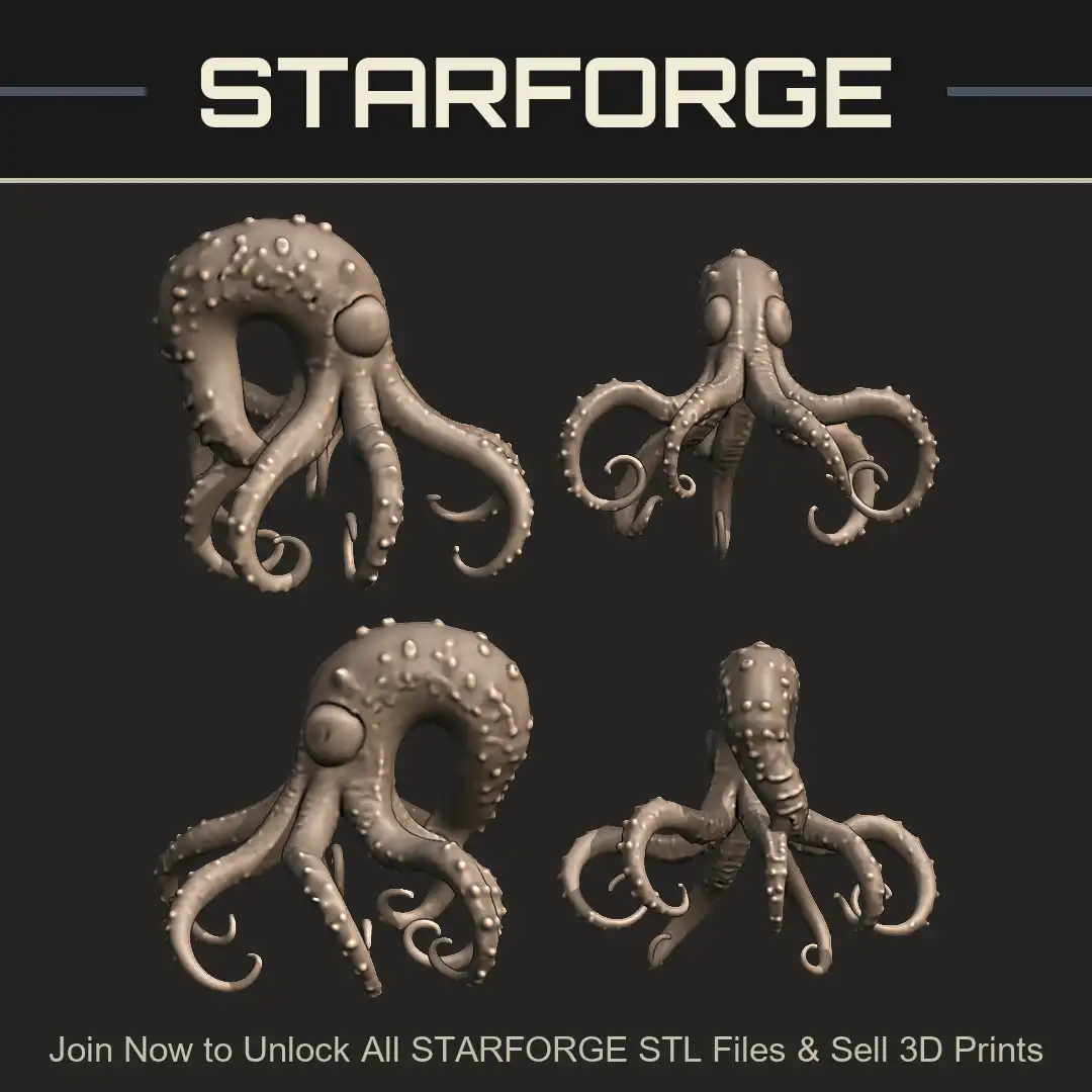 Octopus Cephalopod Kraken Tentacles Skin Nodules Mantle Giant Eyes Deep Sea Monster - 4 View Render