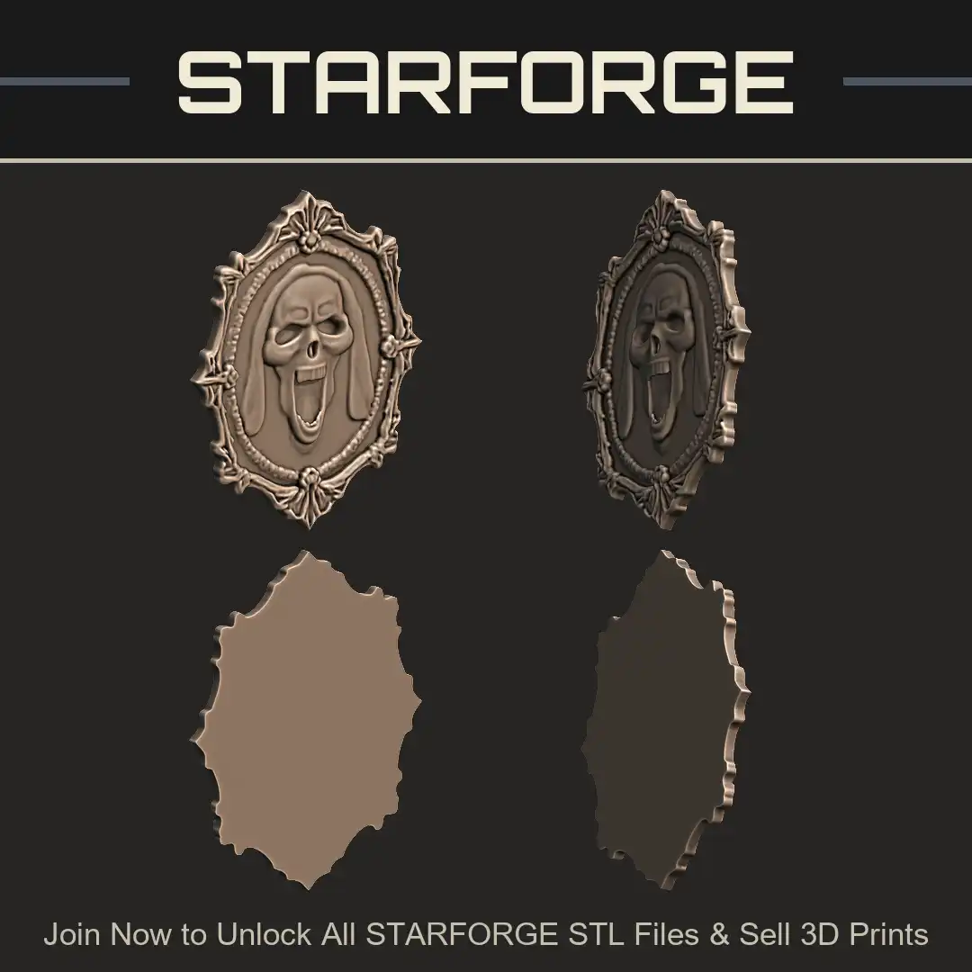 Ornate Baroque Victorian Oval Mirror Frame Screaming Ghost Face Wailing Gaping Mouth - 4 View Render