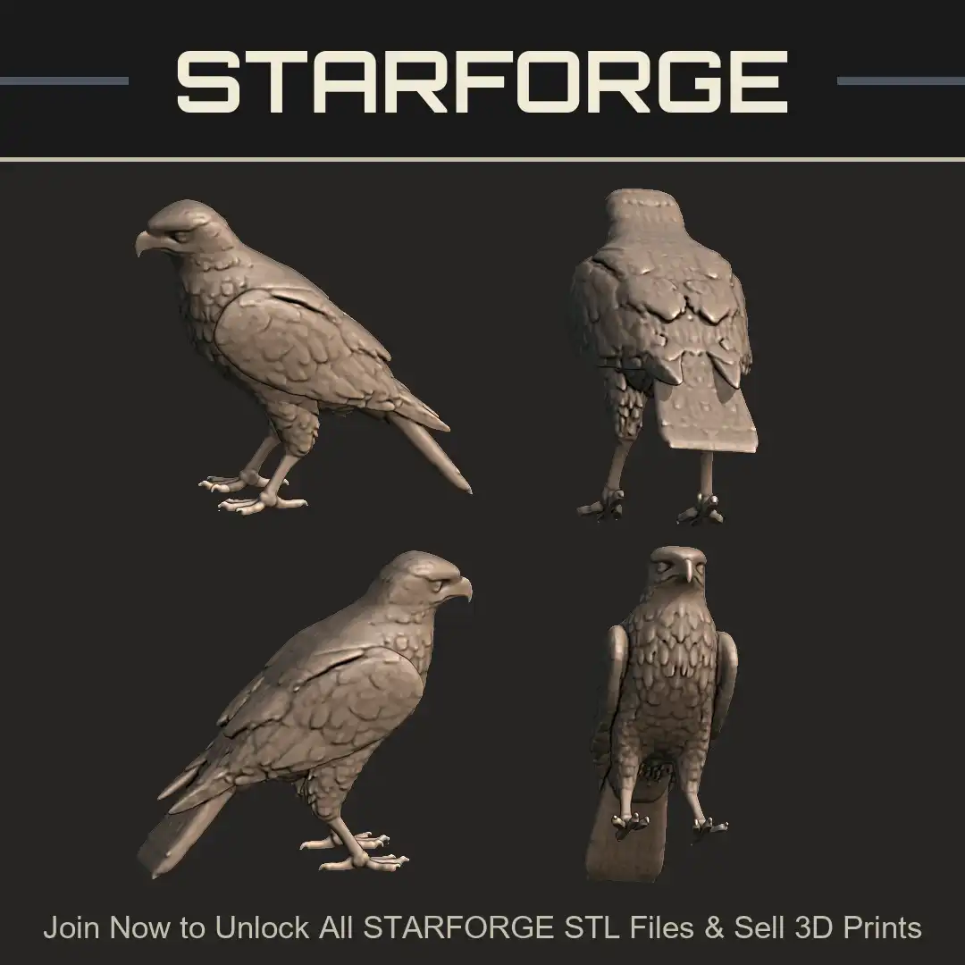 Perched Eagle Hawk Falcon Raptor Bird of Prey Beak Talons Folded Wings Feathers - 4 View Render