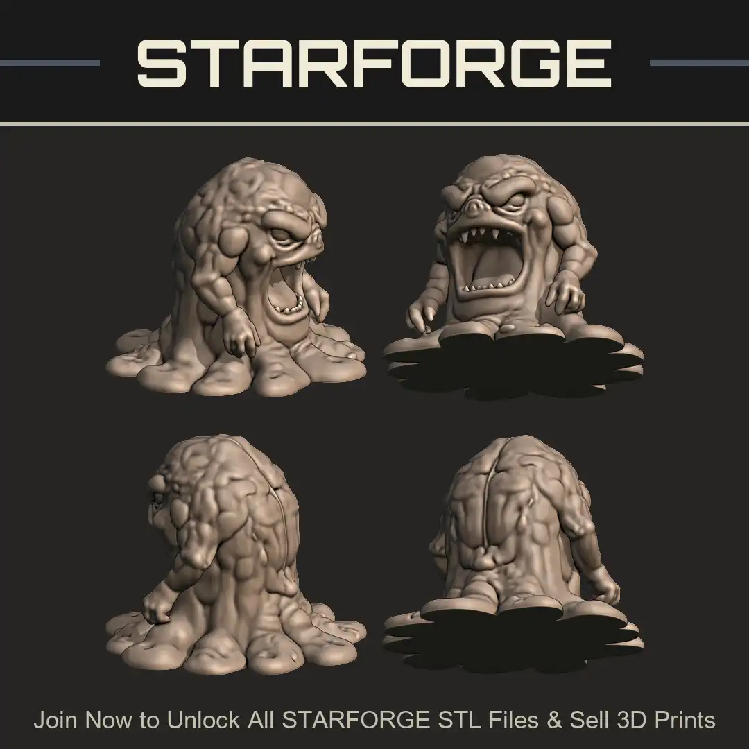 Screaming Brain Ooze Monster Fanged Maw Muscular Arms Puddle Pseudopod Roaring Blob - 4 View Render