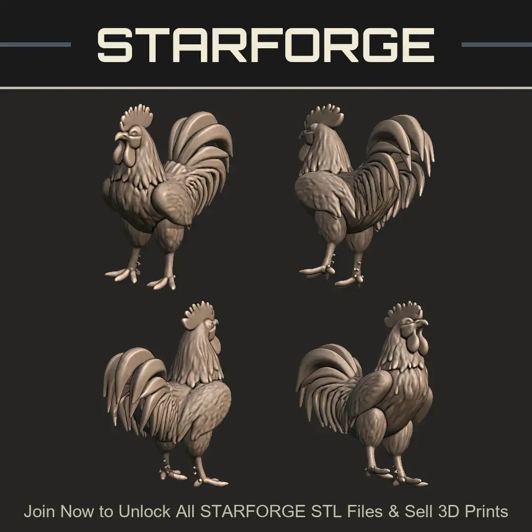 Standing Chicken Rooster Cockerel Poultry Bird Comb Wattle Hackles Tail Feathers Spurs - 4 View Render