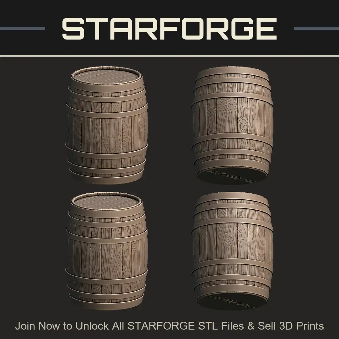 Stylized Wooden Barrel Oak Cask Rustic Timber Staves Hoops Metal Bands Storage Cargo Keg - 4 View Render