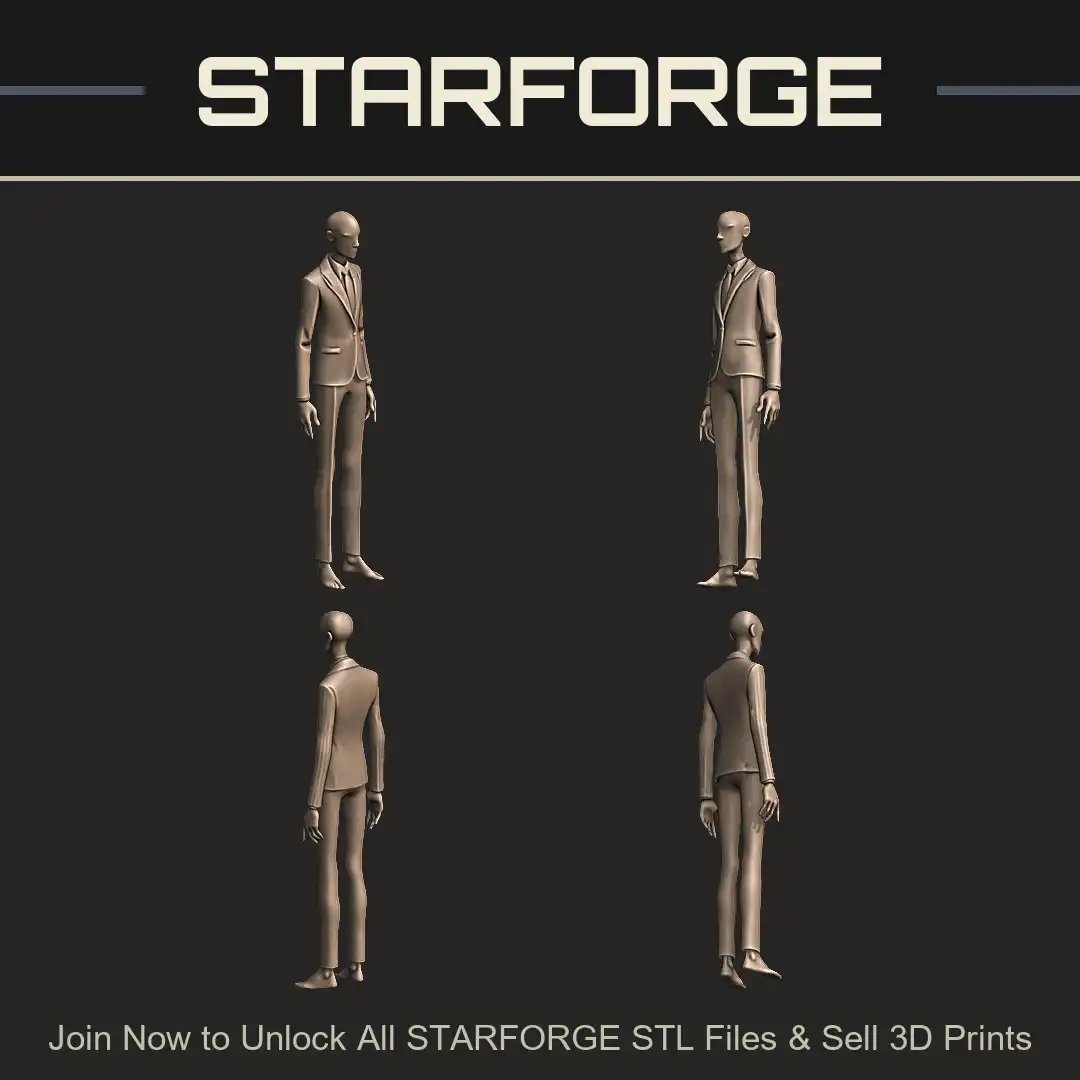 Tall Slender Faceless Bald Man Suit Jacket Tie Trousers Barefoot Minimalist Lanky Humanoid - 4 View Render