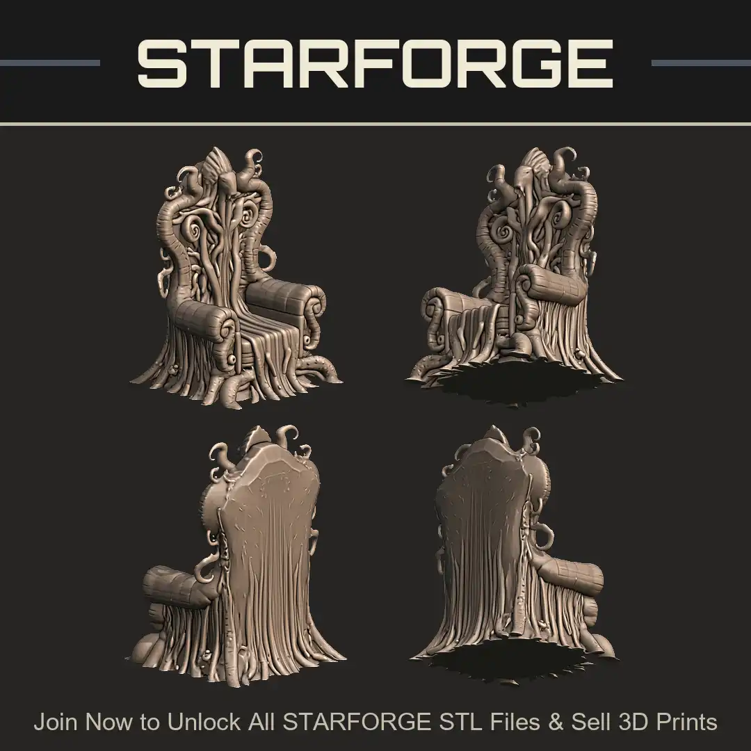 Tentacle Throne Eldritch Organic Fleshy Lovecraftian Abyssal Veined Root Ribbed Spiral Seat - 4 View Render