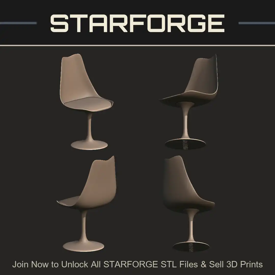 Tulip Pedestal Chair Mid Century Modern Space Age Curved Back Circular Base Padded Seat Cushion - 4 View Render