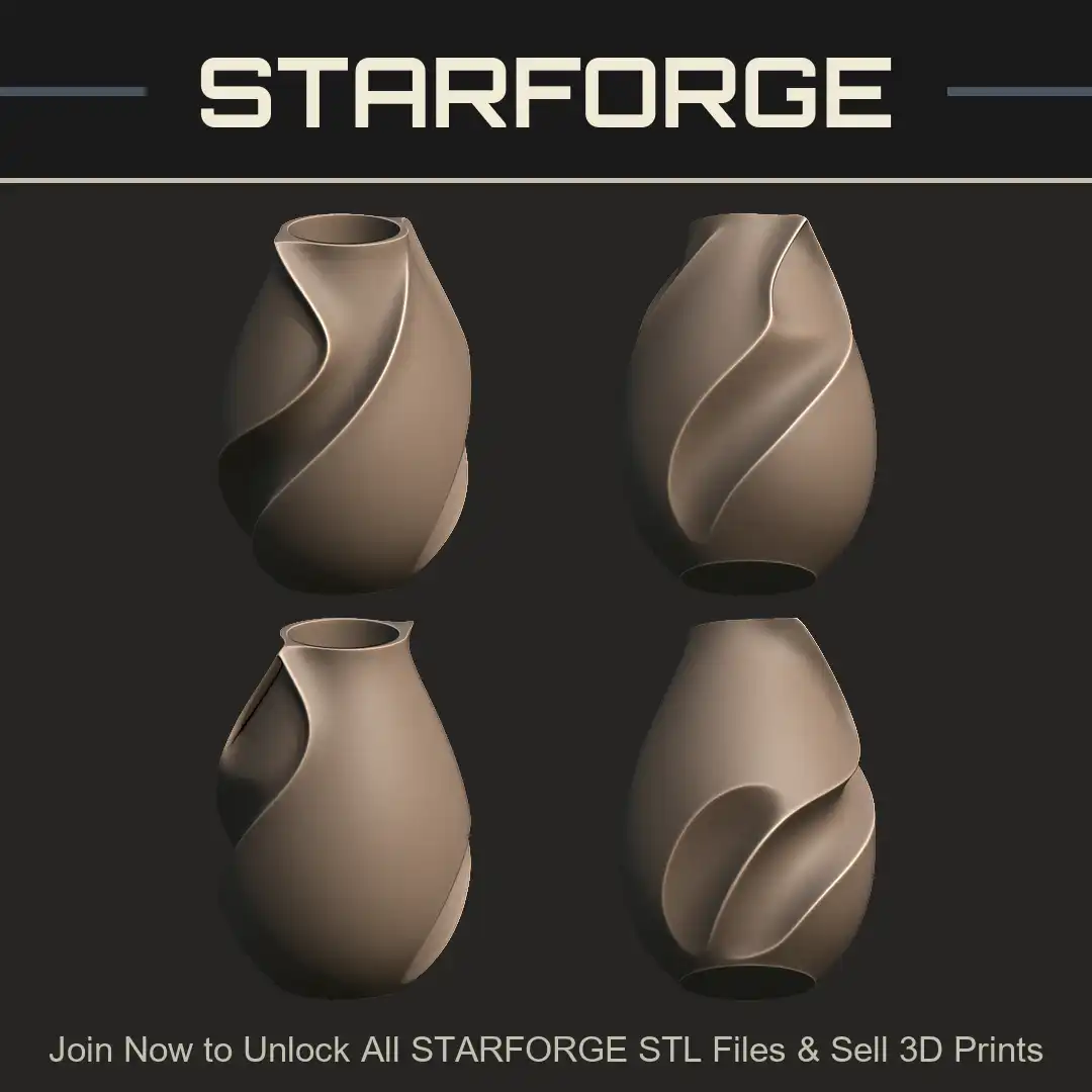 Twisted Spiral Helical Parametric Vase Planter Ribbed Abstract Modern Sculpture Vessel - 4 View Render