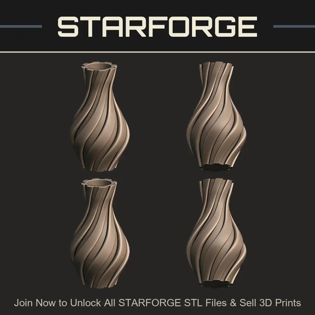 Twisted Spiral Vase Ribbed Helical Planter Modern Sculptural Vessel Swirl Fluted - 4 View Render