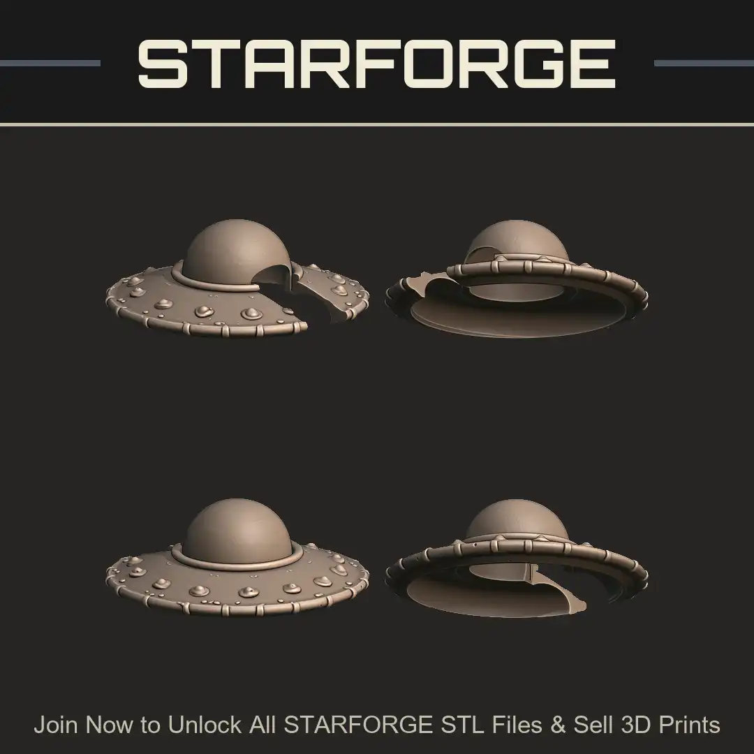 UFO Flying Saucer Retro Spacecraft Alien Starship Dome Cutaway Riveted Rim Disc Interior - 4 View Render