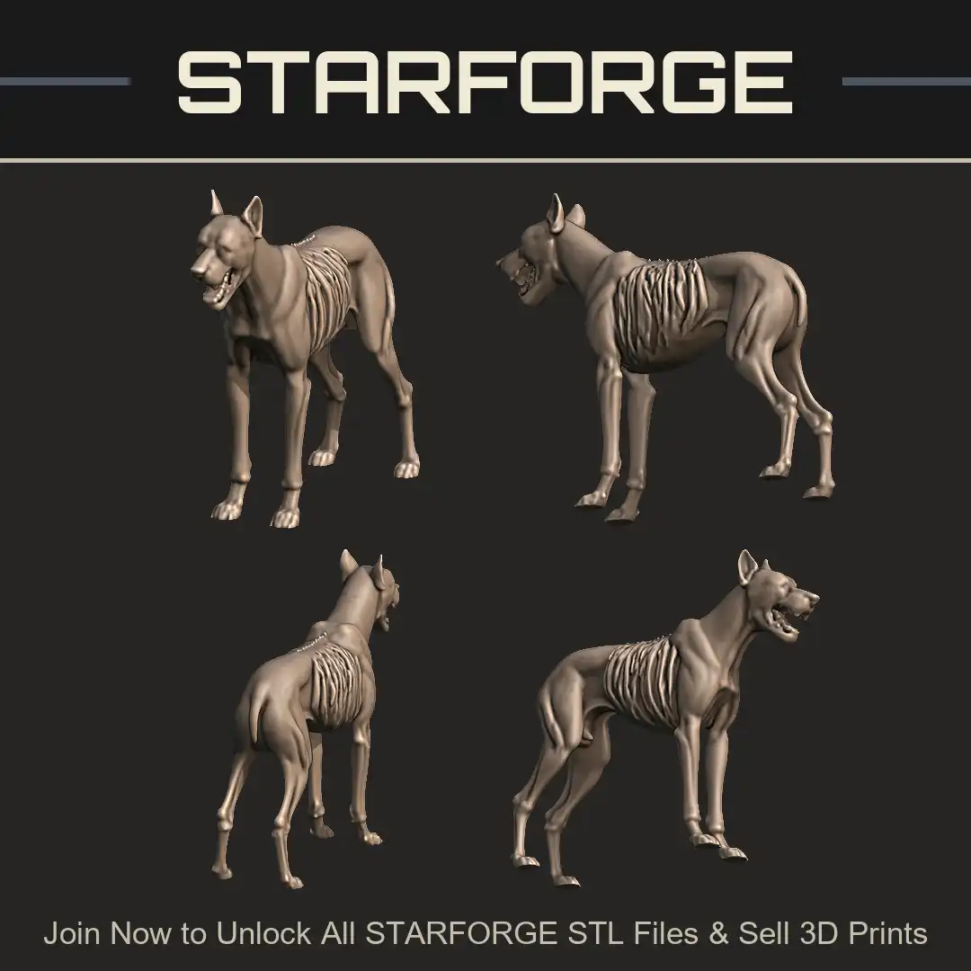 Undead Great Dane Zombie Dog Skeletal Ribs Snarling Hound Decaying Doberman Monster - 4 View Render