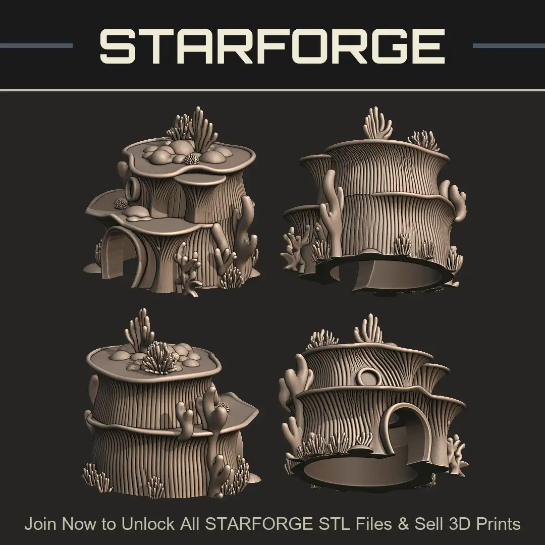 Undersea Coral House Two Story Arched Doorway Porthole Window Brain Coral Sea Fan Anemone - 4 View Render