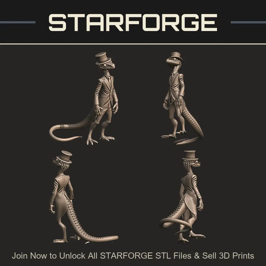 Victorian Lizard Gentleman Top Hat Tailcoat Waistcoat Cravat Spiked Tail Saurian - 4 View Render