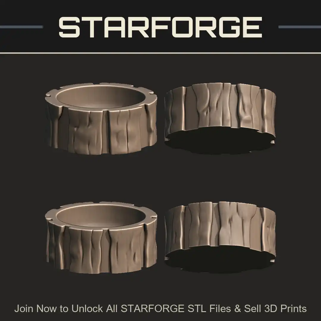 Weathered Bark Textured Wood Tree Stump Hollowed Log Section Stylized Forest Planter - 4 View Render