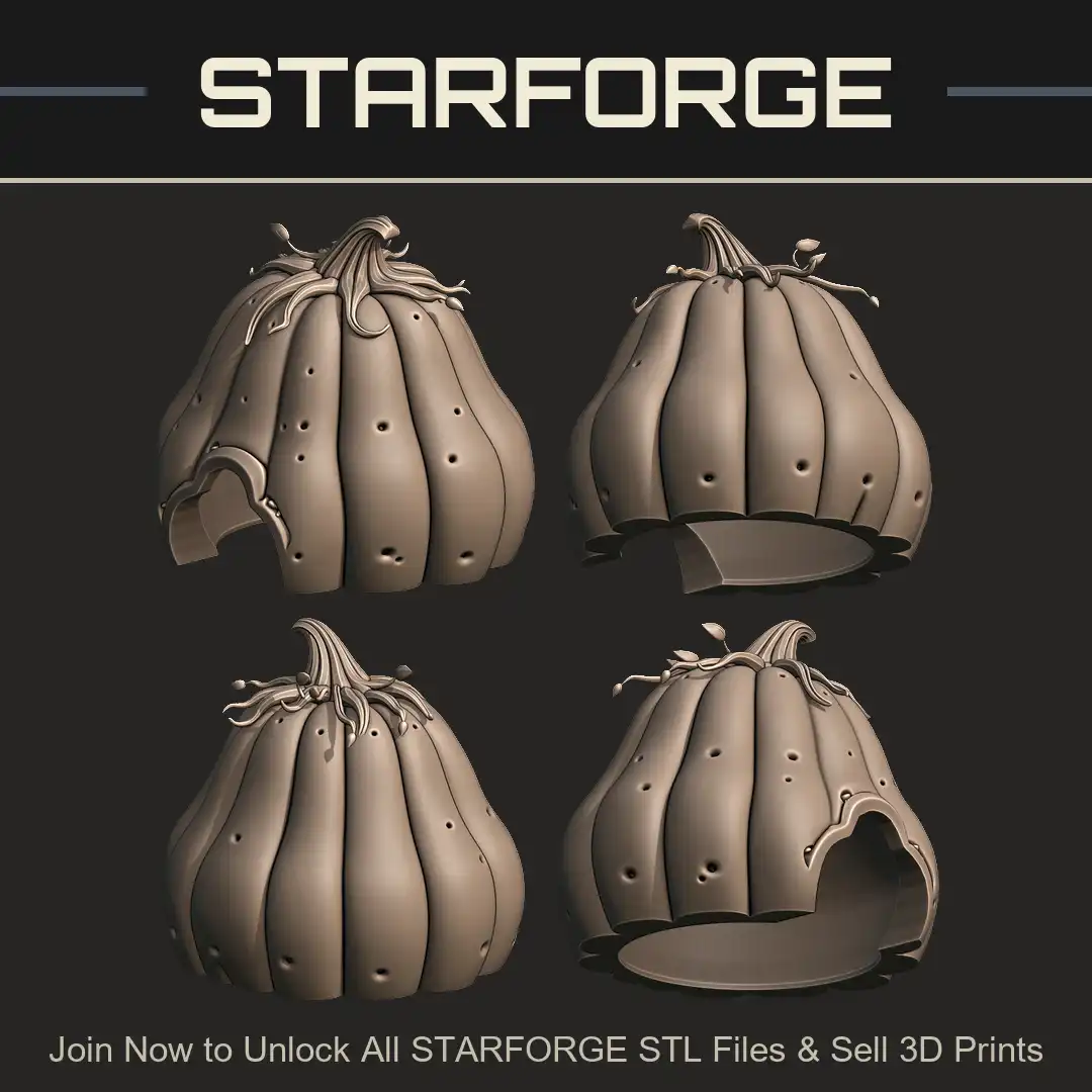 Whimsical Pumpkin House Gourd Hut Fairytale Fairy Cottage Ribbed Stem Vine Arched Doorway - 4 View Render