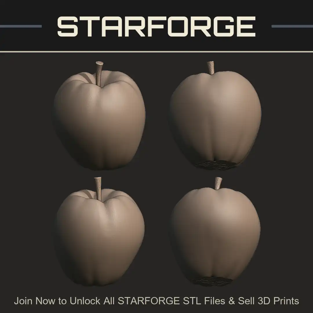 Whole Ribbed Apple Fruit Wood Grain Stem Stalk Red Delicious Kitchen Food Orchard - 4 View Render