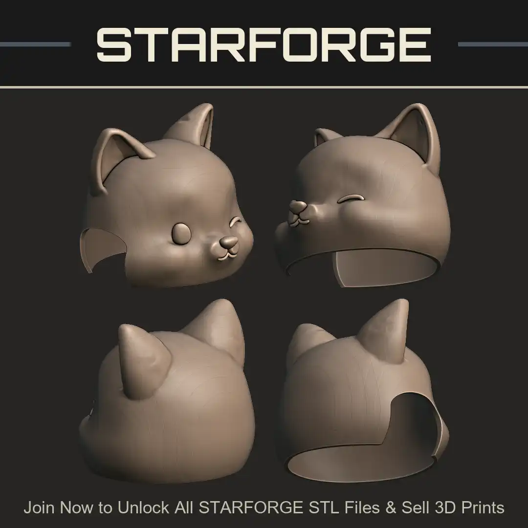 Winking Kitsune Fox Cat Shiba Neko Mask Head Chibi Kawaii Pointed Ears Puffy Cheeks - 4 View Render