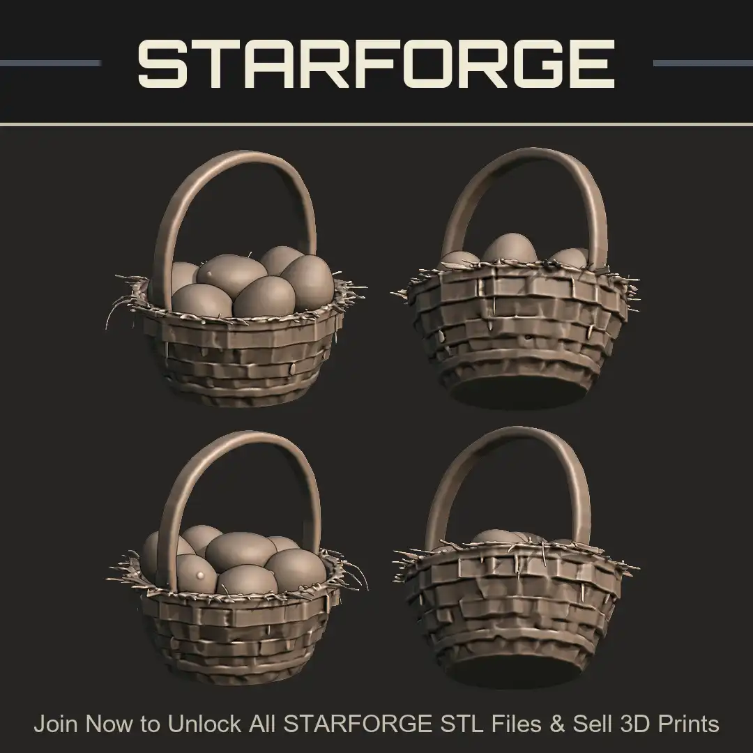 Woven Wicker Basket Arched Handle Easter Chicken Eggs Nest Straw Twigs Rustic Farmhouse - 4 View Render