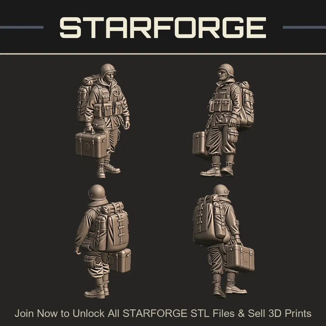 WWII Infantry Soldier Suitcase Rucksack Bedroll M1 Helmet Field Jacket Ammo Pouches - 4 View Render