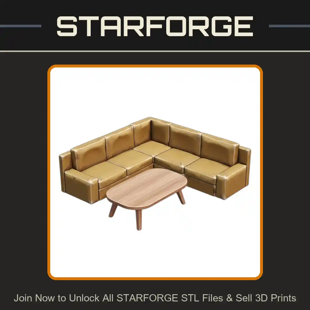1_24 Scale Model Living Room Set with Leather Sofa and Coffee Table - 3D Printable STL File