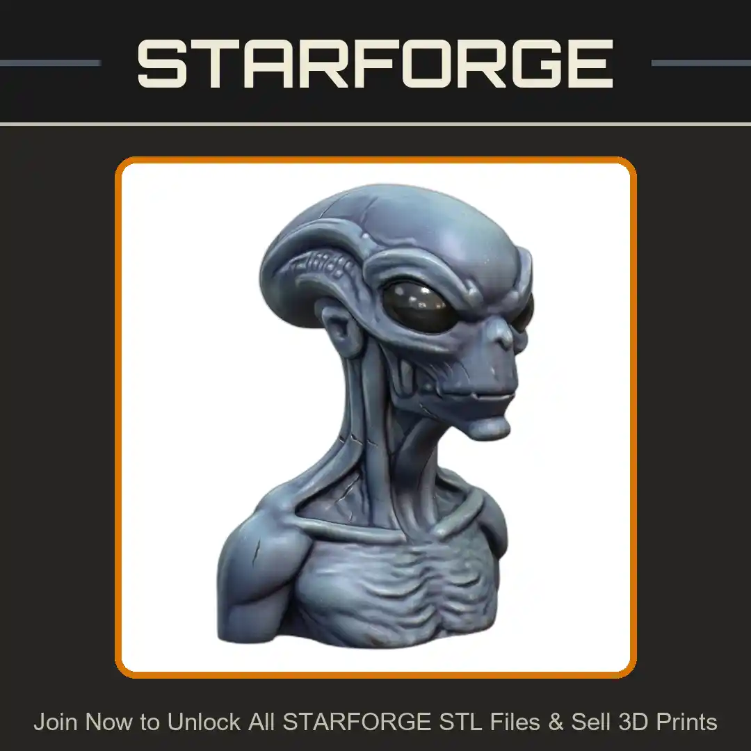 1_4 Scale Alien Statue Bust with Exaggerated Features and Humorous Expression - 3D Printable STL File