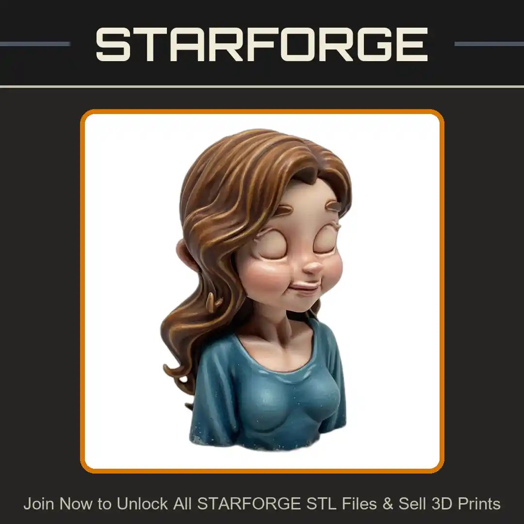 1_4 Scale Cute Cartoon Girl Character Bust - 3D Printable STL File