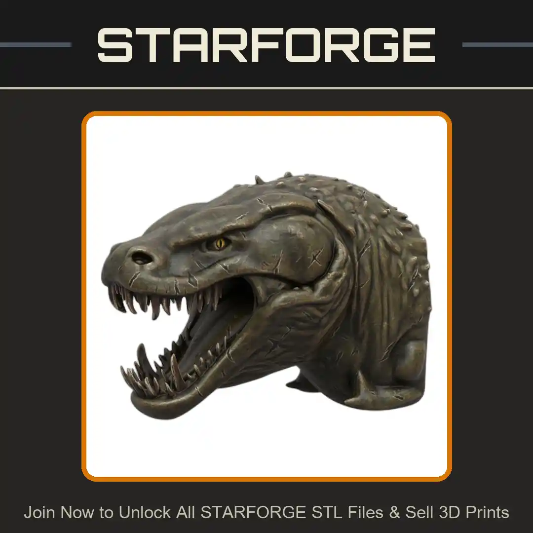 1/4 Scale Ferocious Reptilian Beast Head Trophy Wall Art - 3D Printable STL File