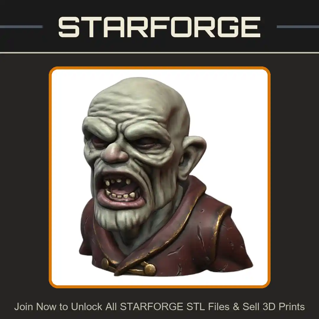 1_4 Scale Grumpy Goblin Shaman Bust Sculpture - 3D Printable STL File