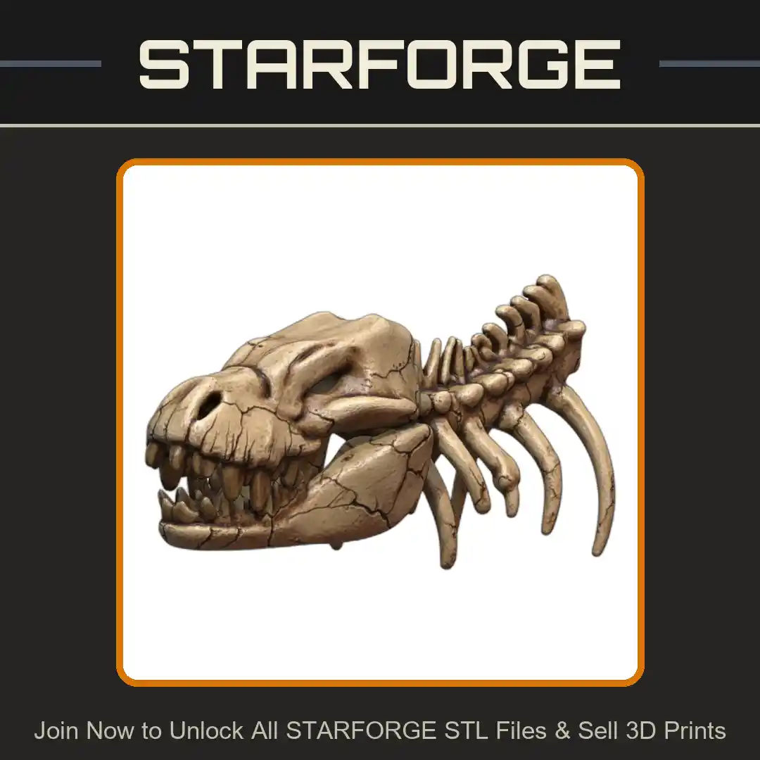 1/4 Scale Reptilian Skeleton Trophy Wall Sculpture - 3D Printable STL File