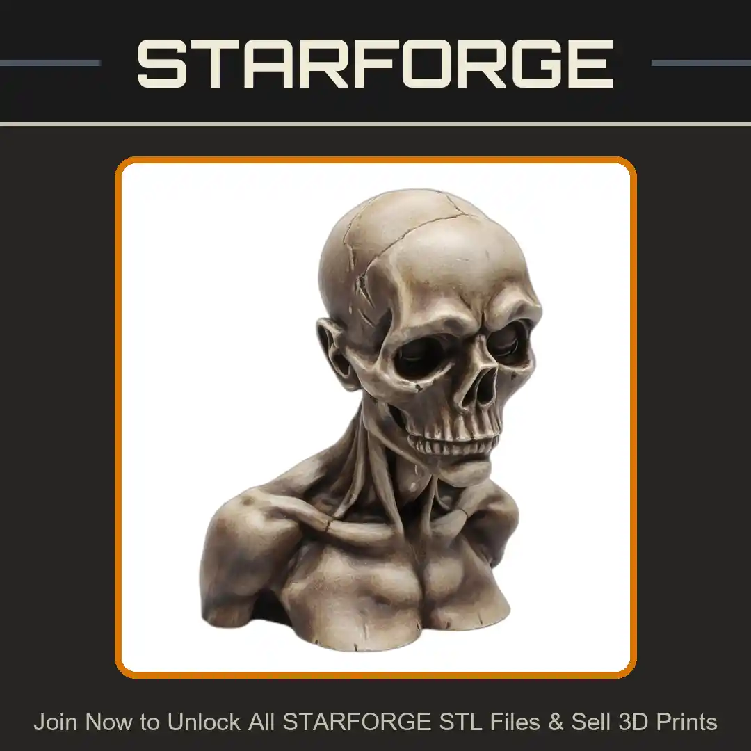 1_4 Scale Skull Statue Bust Realistic Anatomy Details - 3D Printable STL File