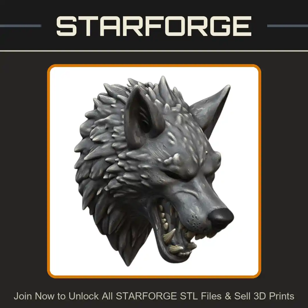 1_4 Scale Snarling Wolf Trophy Bust for Wall Display - 3D Printable STL File