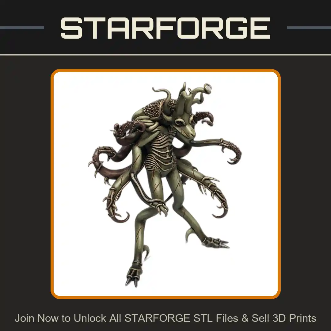 28mm Alien Dredge Lizard Creature Multi-Legged Tentacle Monster with Horns and Claws - 3D Printable STL File