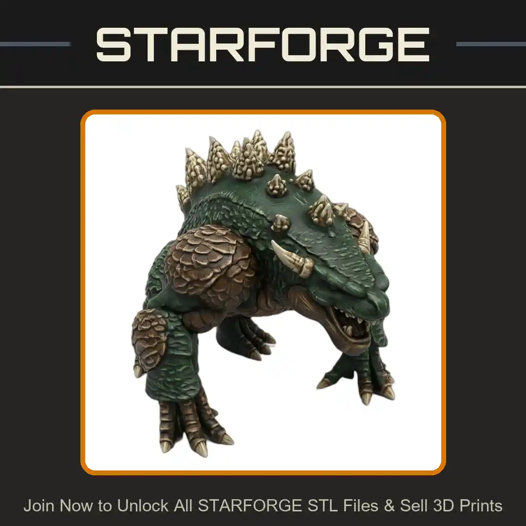 28mm Ancient Fantasy Spiked Crocodile Monster with Scales and Horns - 3D Printable STL File