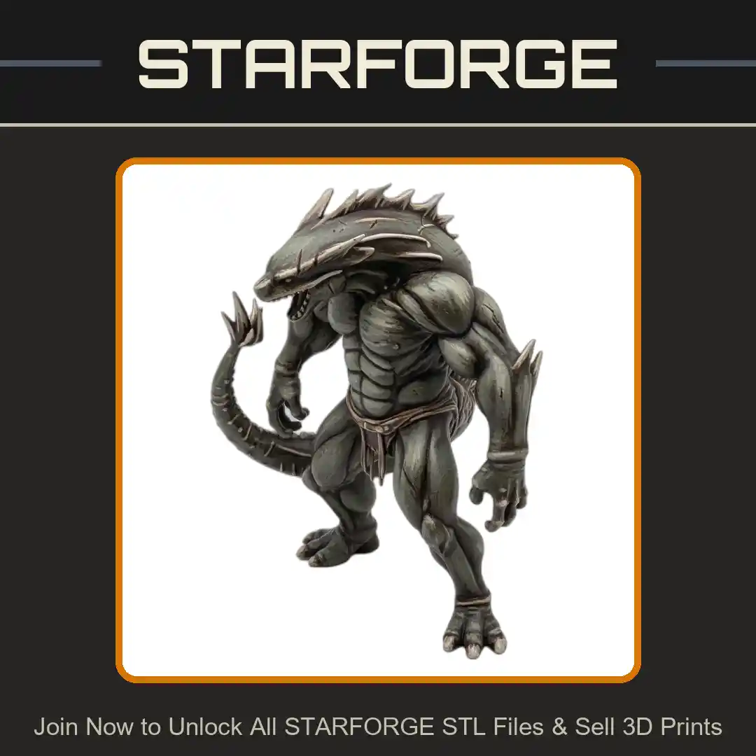 28mm Barbarian Lizardman Warrior Spiked Armor Muscular Tail Standing Pose - 3D Printable STL File