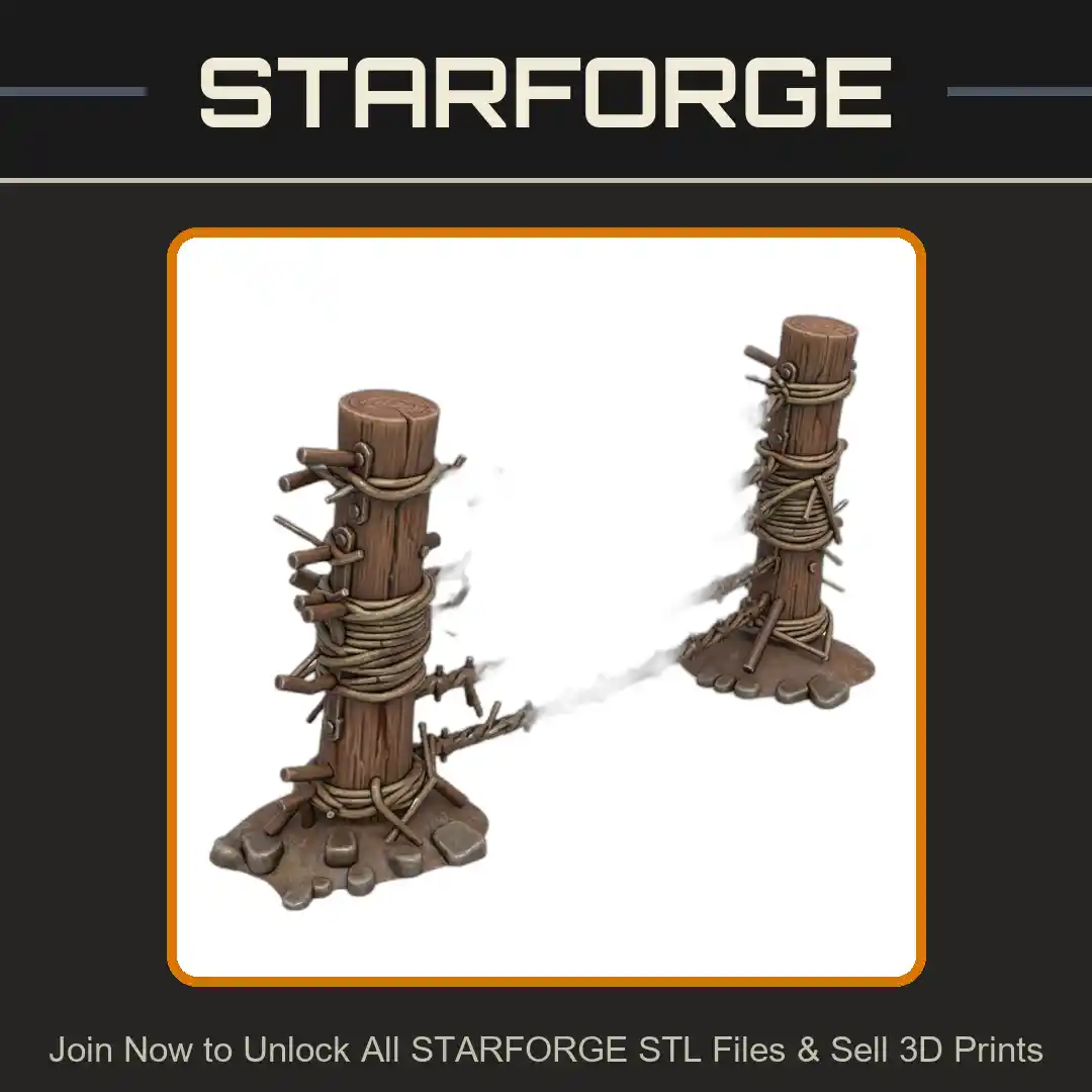 28mm Barbed Wire Fence Posts with Realistic Twisted Wire and Stakes - 3D Printable STL File