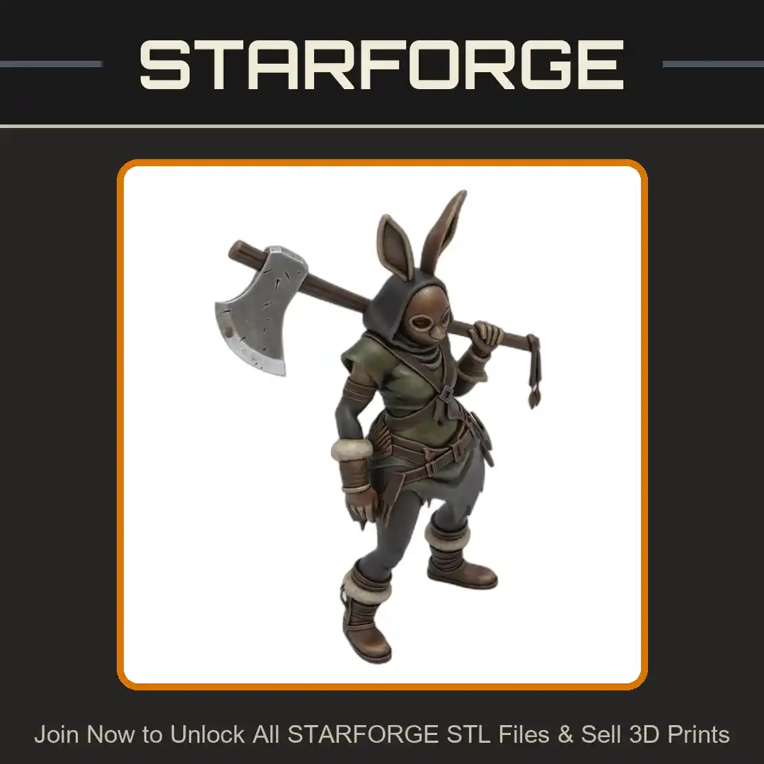 28mm Bunny Warrior Dual Axes Leather Armor Battle Stance - 3D Printable STL File