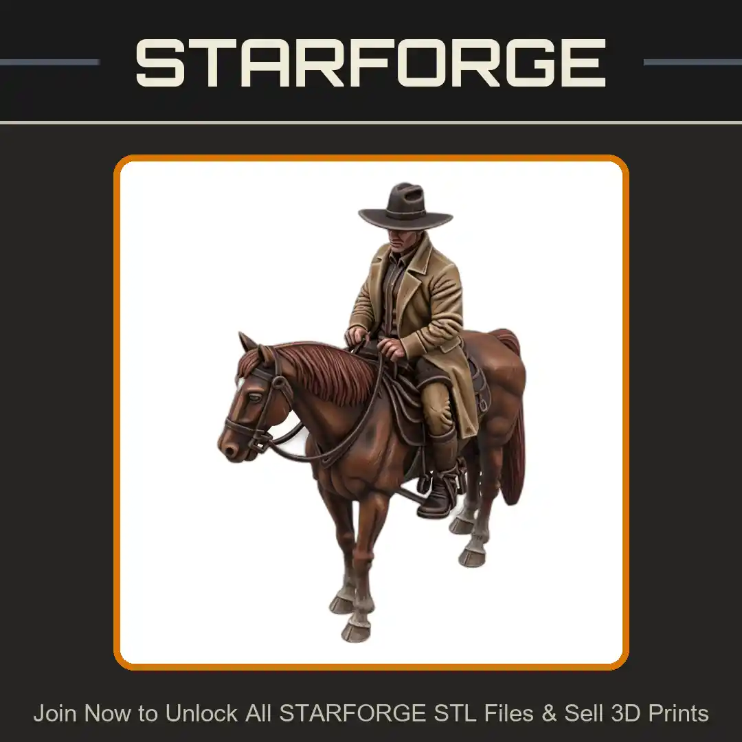 28mm Cowboy on Horseback Western Outlaw Hat Riding Scene - 3D Printable STL File