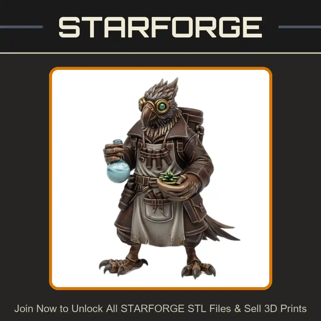 28mm DND Alchemist Bird Creature Goggles Potion Flask Apron Feathers - 3D Printable STL File