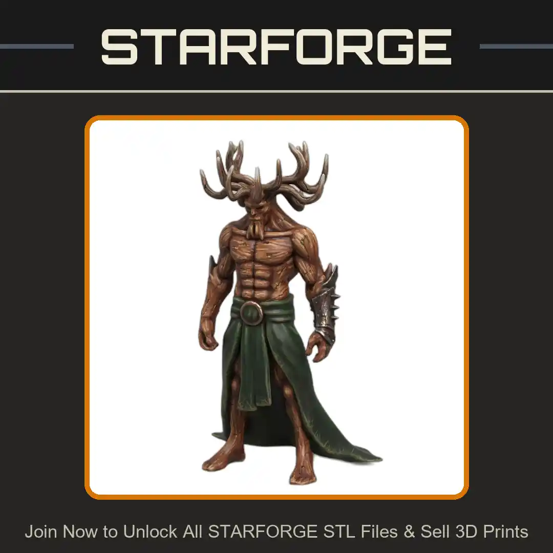 28mm DND Ancient Forest Warden with Antlers Fantasy Miniature - 3D Printable STL File