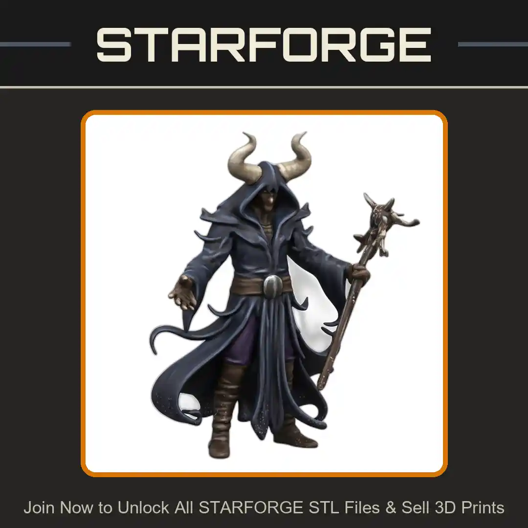 28mm DND Arcane Spellcaster Sorcerer with Horns Fantasy Mini - 3D Printable STL File