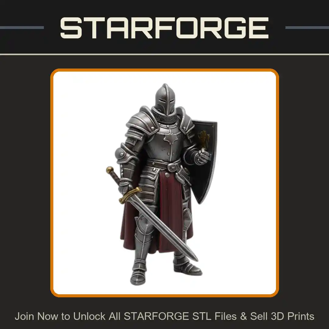 28mm DND Armored Knight Sword Shield Helmeted Battle Stance Plate Armor Cloak - 3D Printable STL File