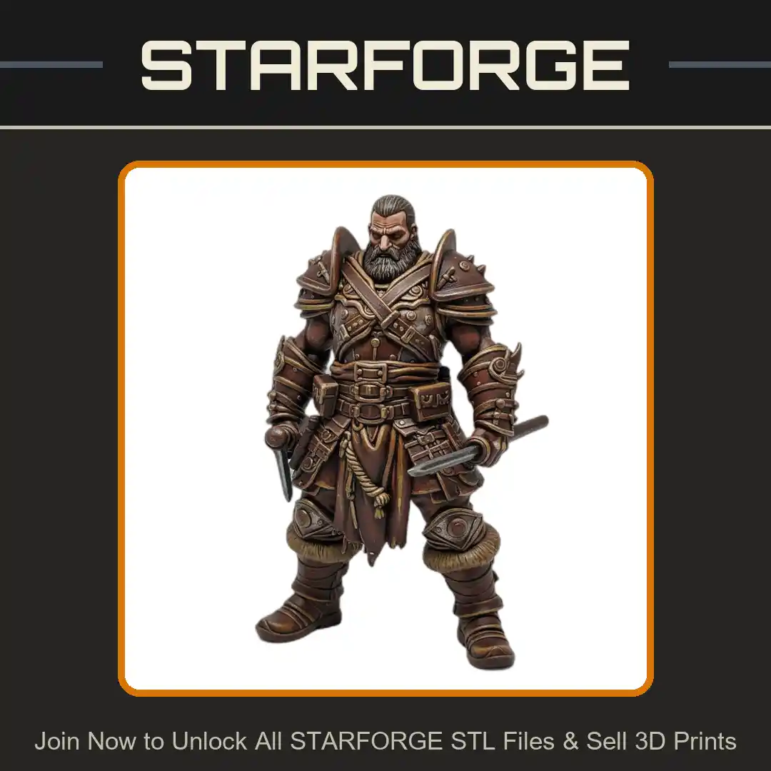 28mm DND Armored Warrior Battle Stance Dual Swords Spiked Pauldrons Rugged Beard - 3D Printable STL File