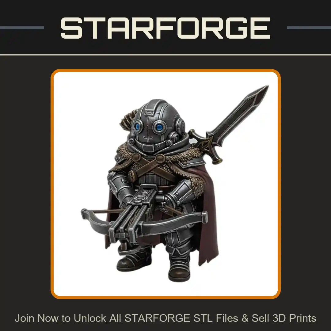 28mm DND Armored Warrior Crossbow Sword Fur Cape Helm - 3D Printable STL File