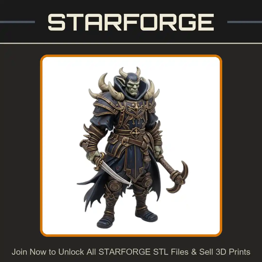 28mm DND Armored Warrior Horned Helmet Dual Axes Battle Ready Stance - 3D Printable STL File