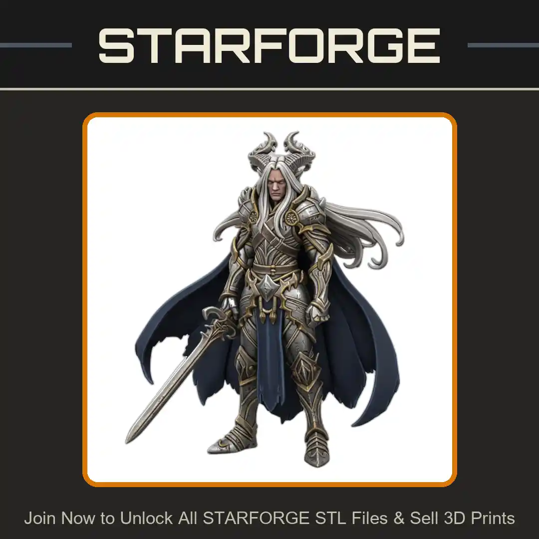 28mm DND Armored Warrior Long Sword Flowing Cape Antler Crown Medieval Armor - 3D Printable STL File